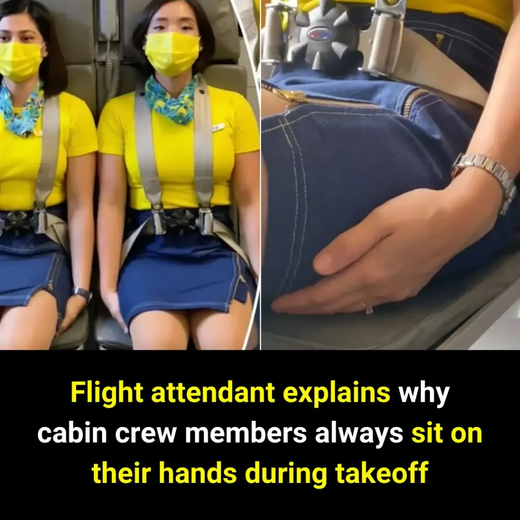 Flight attendant explains why cabin crew members always sit on their hands during takeoff